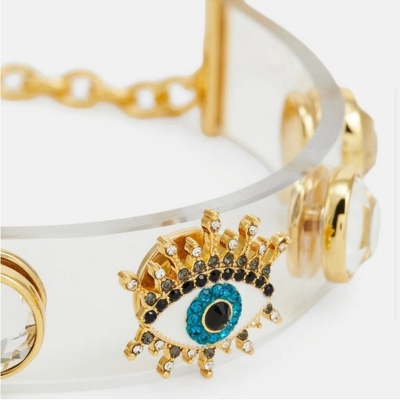 NWT Kurt Geiger Gold and Blue Eye Charm Bracelet with dust bag - Picture 3 of 8